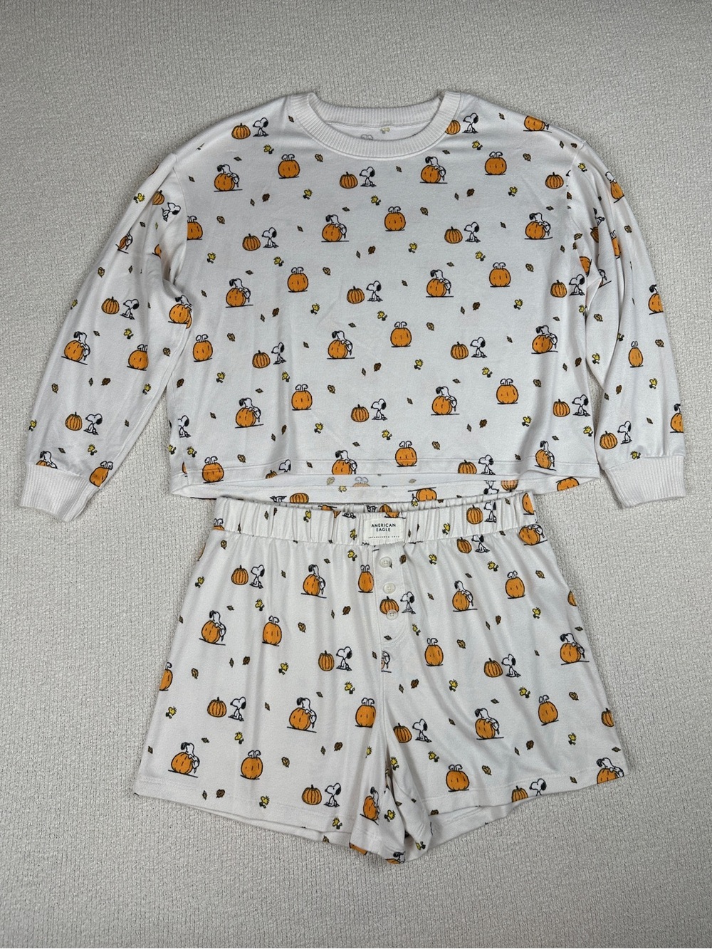 American Eagle Outfitters Snoopy Fall Pumpkin Halloween Print Pajama Lounge Set